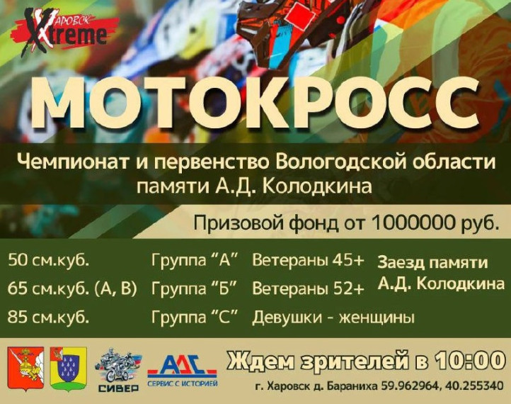 Приглашаем вас на Чемпионат и Первенство Вологодской области по Мотокроссу памяти А.Д.Колодкина. Приглашаем вас на Чемпионат и Первенство Вологодской области по Мотокроссу памяти А.Д.Колодкина.